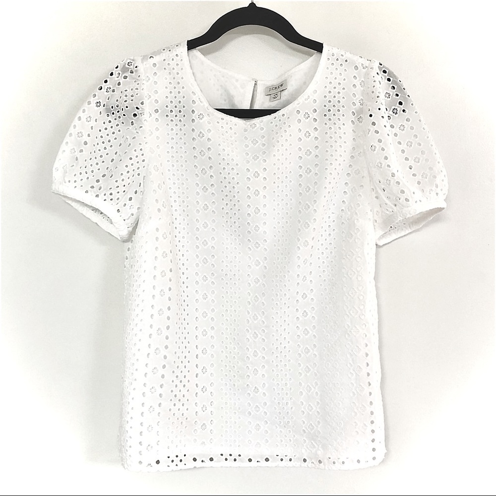 J. Crew XS Eyelet Short Puff Sleeve Fully Lined Top